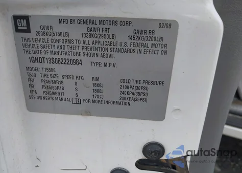 2008 Chevrolet Trailblazer Lt z USA, uszkodzony, nr VIN 1GNDT13S082220984